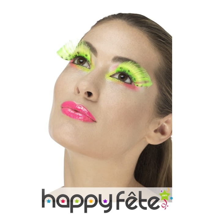Longs faux cils verts fluo à pois, 80's