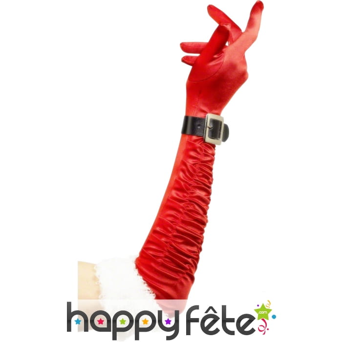 Longs gants de noel rouge et blancs avec boucle