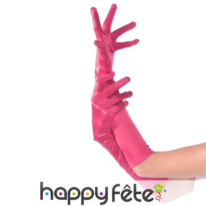 Longs gants élastiques rose fuchsia, satinés