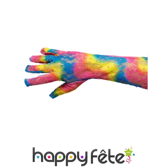 Longs gants en dentelle multicolore