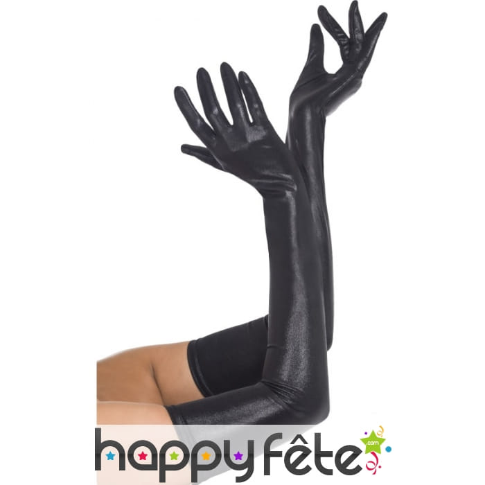 Longs gants noirs effet mouillé