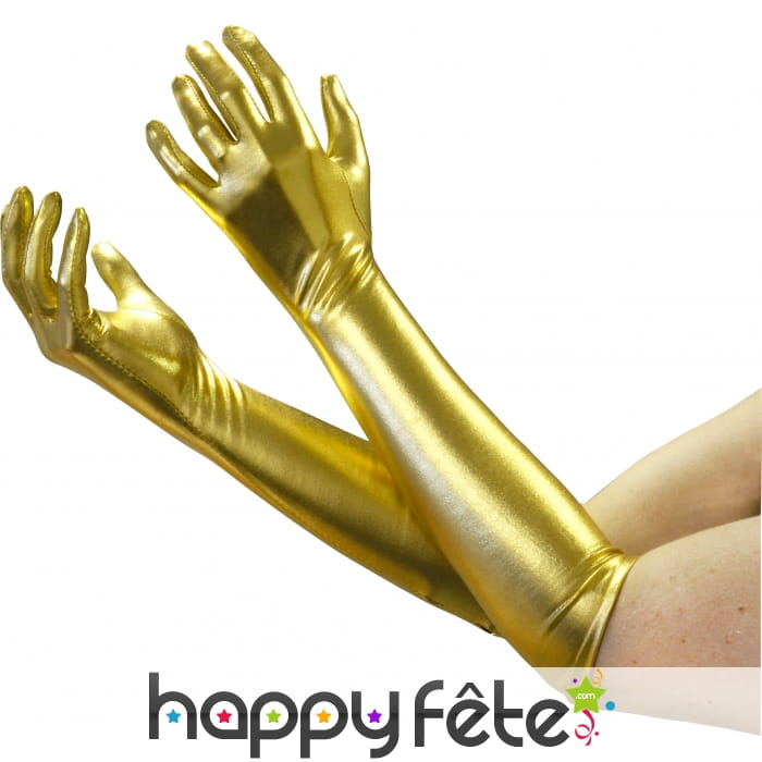 Long gants satinés dorés