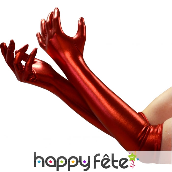Long gants satinés rouges
