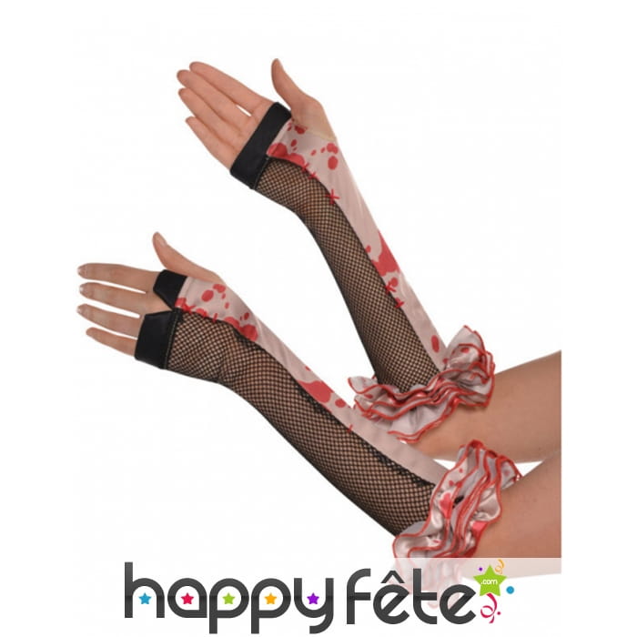 Longs gants sans doigts résille ensanglantés