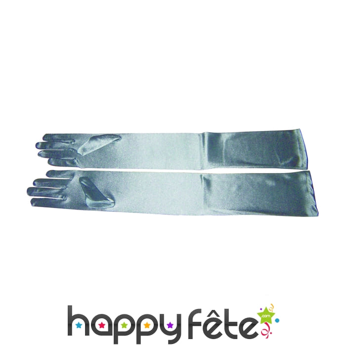Longs gants satinés et élastiques argentés