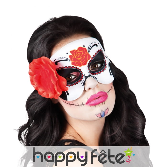 Loup jour des morts avec fleur rouge