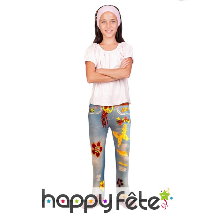 Legging motif jean fleuri style hippie, enfant
