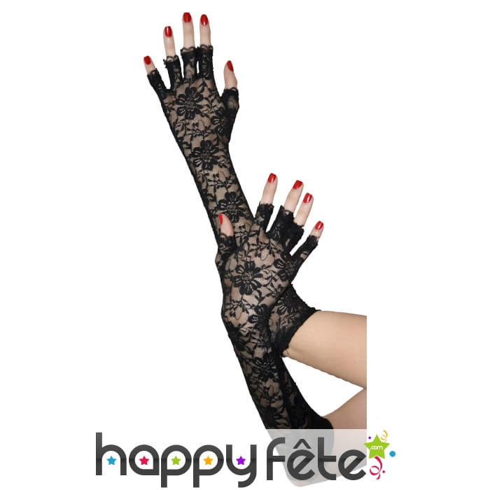 Longues mitaines noires en dentelle