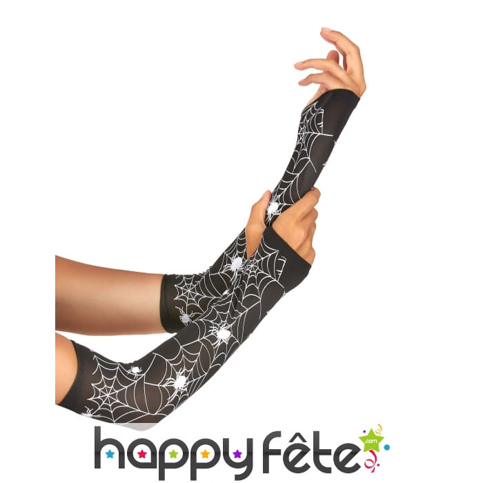 Longues mitaines noires toiles d'araignées