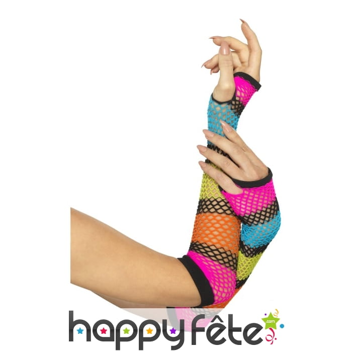 Longues mitaines résilles multicolores