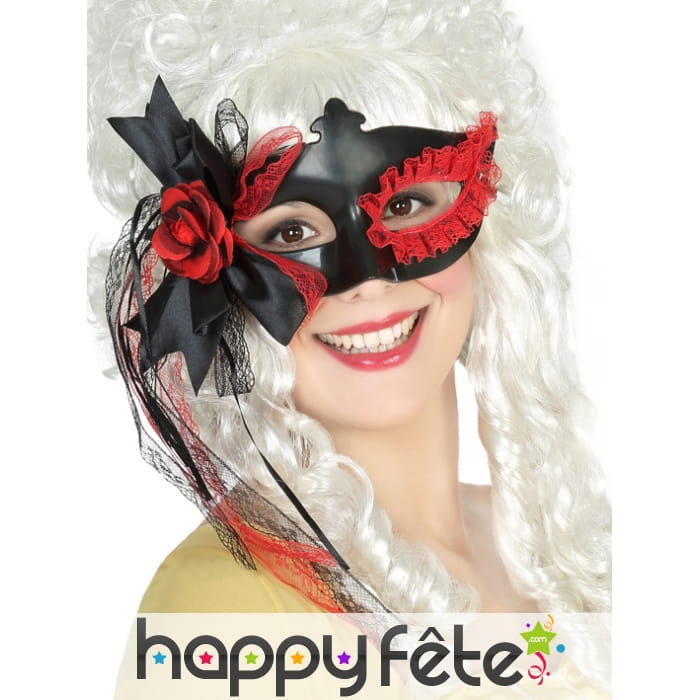 Loup noir dentelle rouge avec fleur