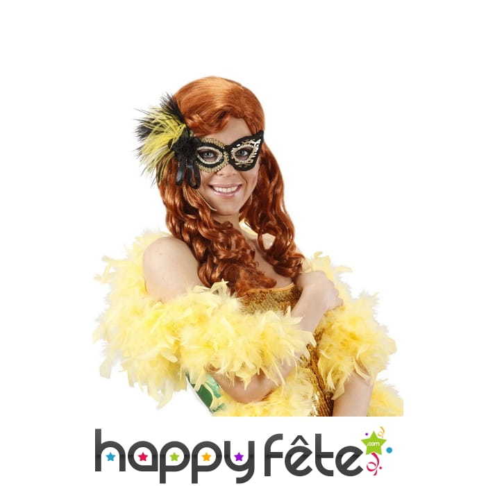 Loup noir doré avec plumes noires et jaunes