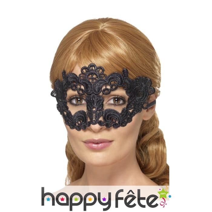 Loup noir en dentelle brodée motifs fleurs