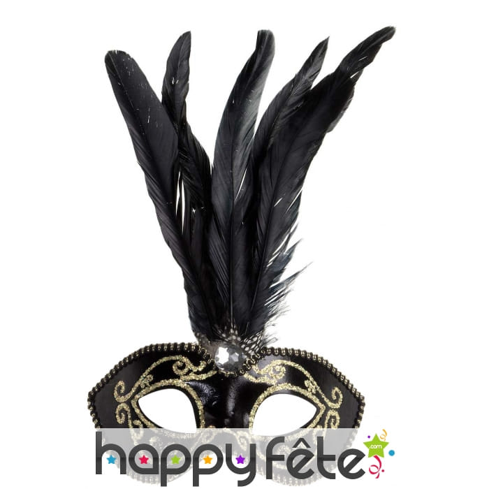 Loup noir et doré avec hautes plumes noires