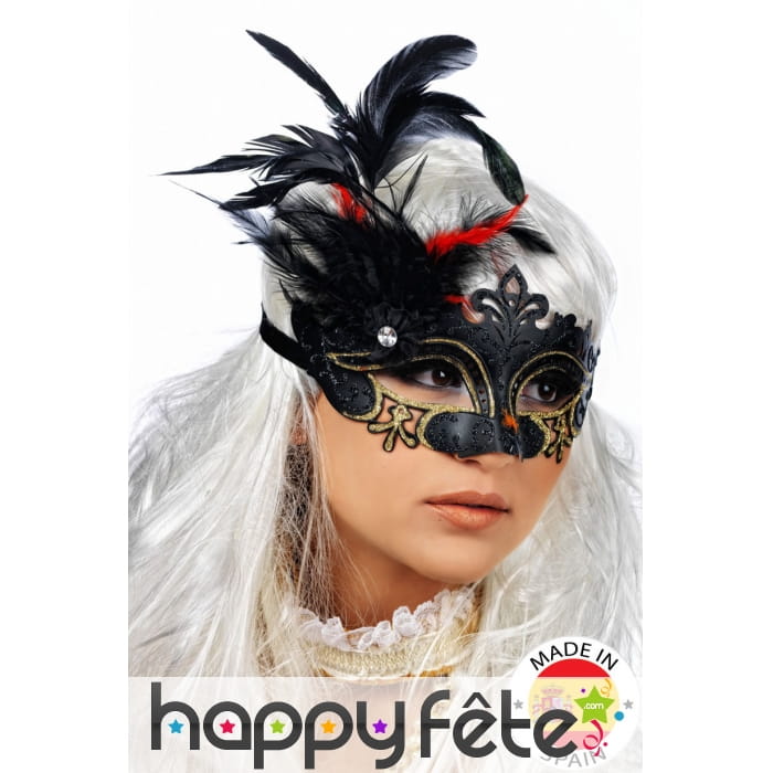 Loup noir et doré avec plumes