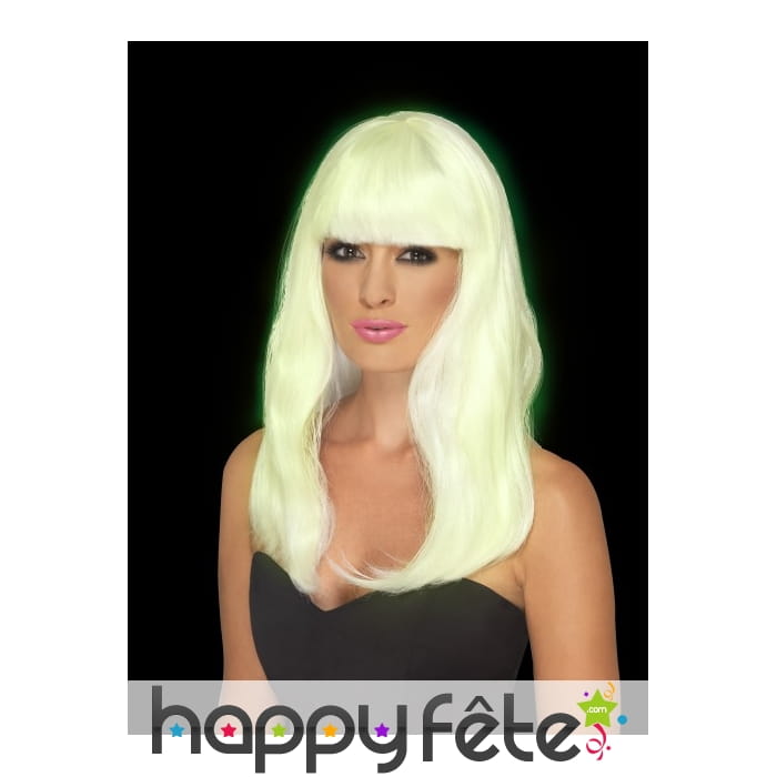 Longue perruque à frange droite, phosphorescente
