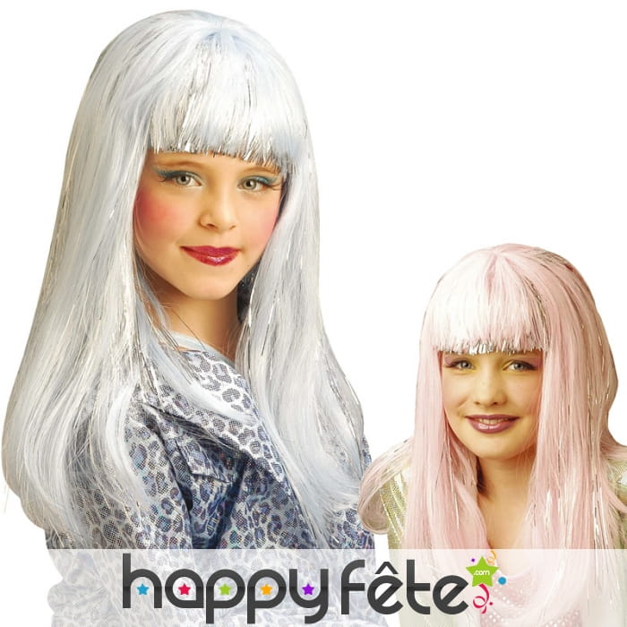 Longue perruque à frange droite pour enfant