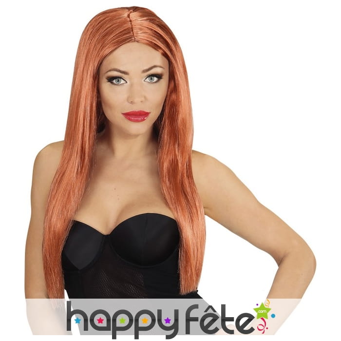 Longue perruque auburn lisse raie centrale