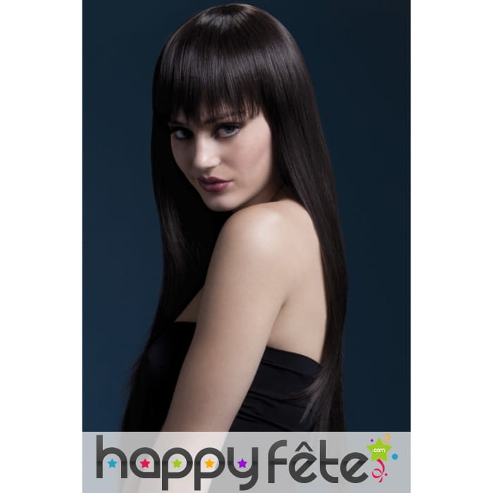 Longue perruque avec frange brune