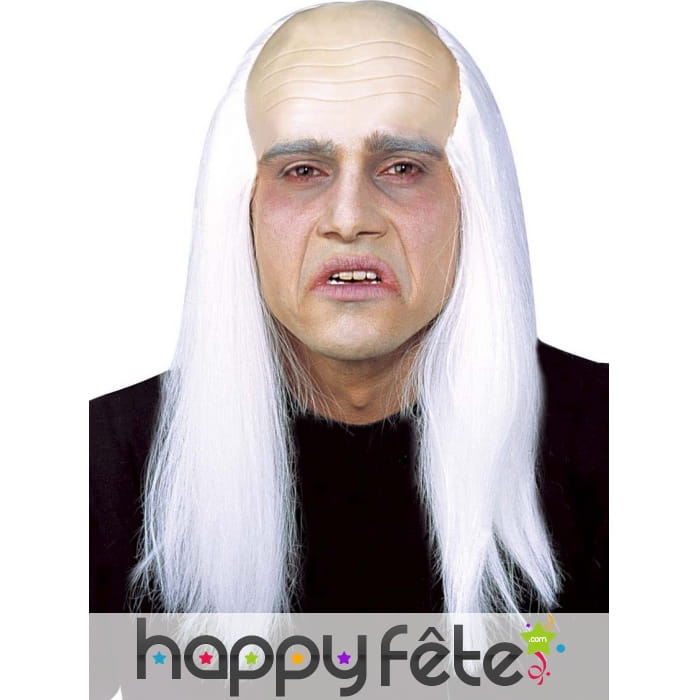 Longue perruque blanche crâne dégarni