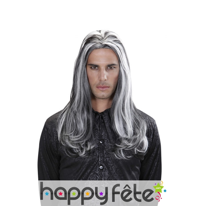 Longue perruque blanche et noire de vampire