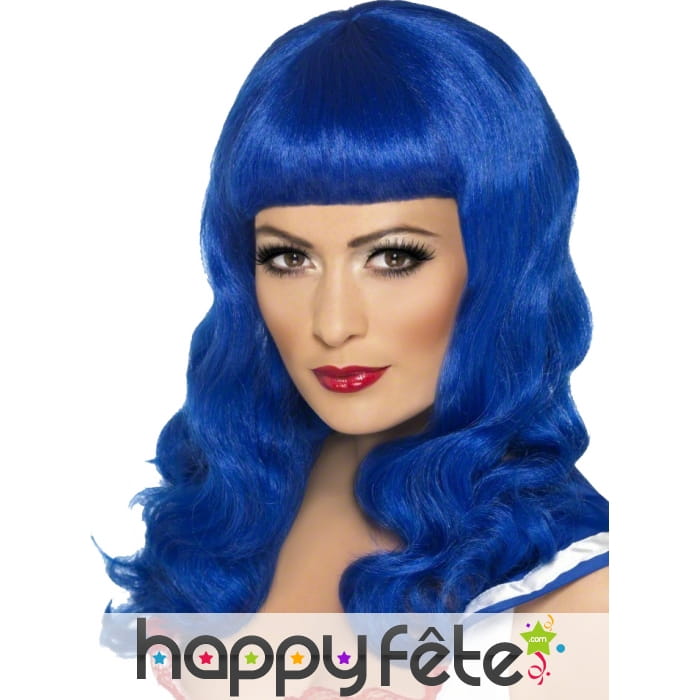 Longue perruque bleue avec frange
