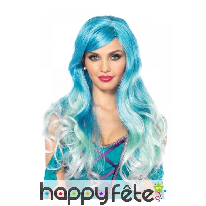 Longue perruque bleue de sirène pour femme, luxe
