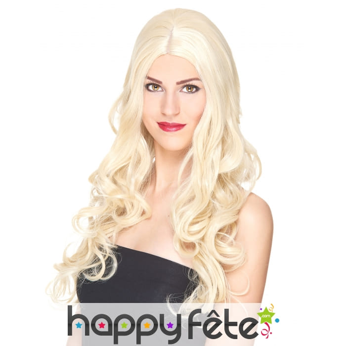 Longue perruque blonde bouclée, luxe