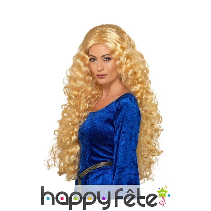 Longue perruque blonde bouclée médiévale