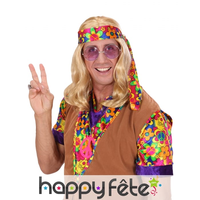 Longue perruque blonde de hippie ondulée