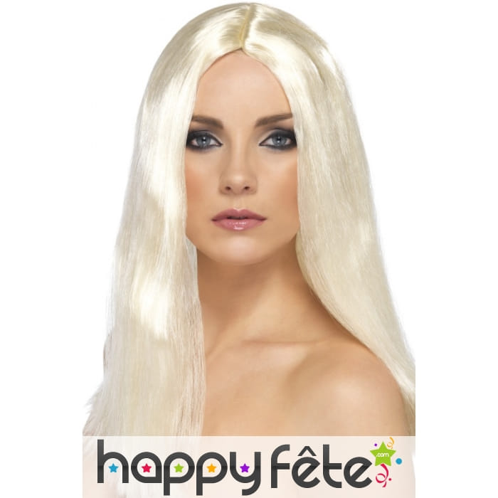 Longue perruque blonde lisse à frange, 44cm