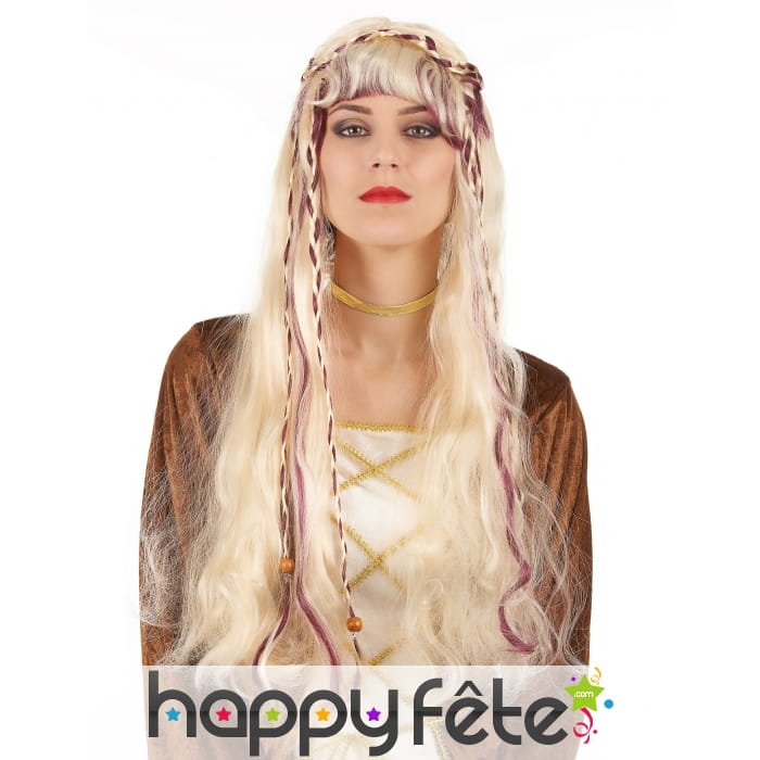 Longue perruque blonde médiévale ondulée 70cm