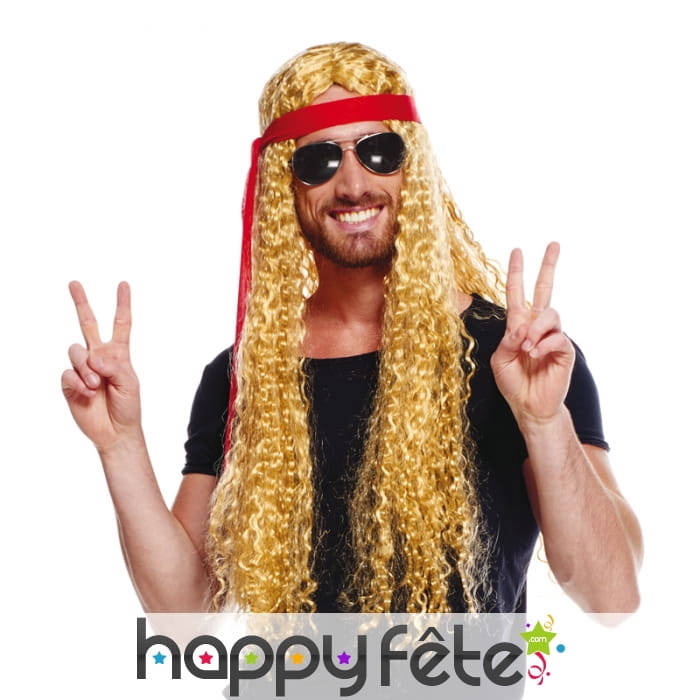 Longue perruque blonde ondulée de hippie