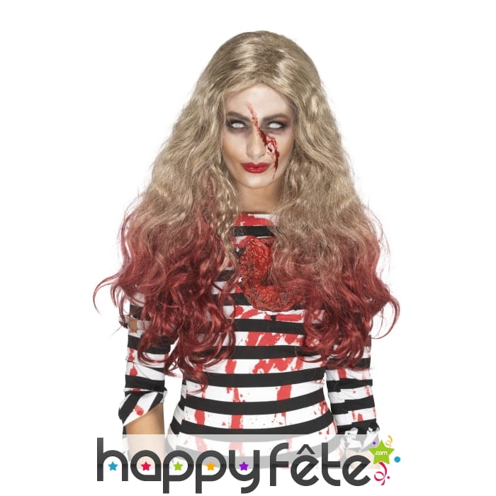 Longue perruque blonde ondulée gorgée de sang