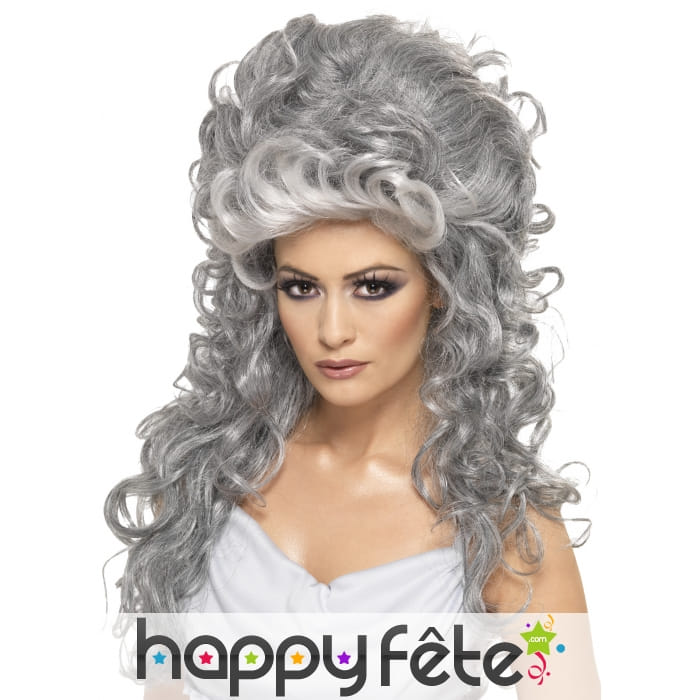 Longue Perruque bouclée grise avec volume