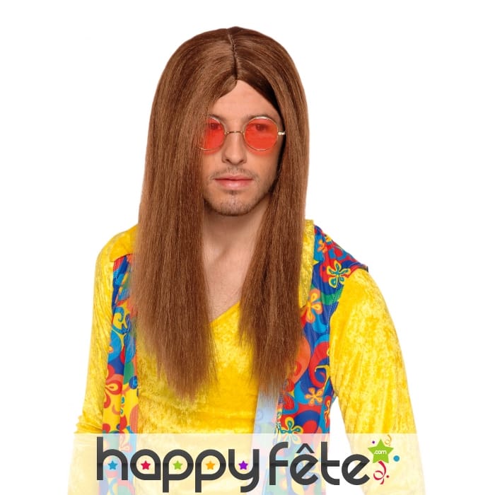 Longue perruque brune et lisse de hippie
