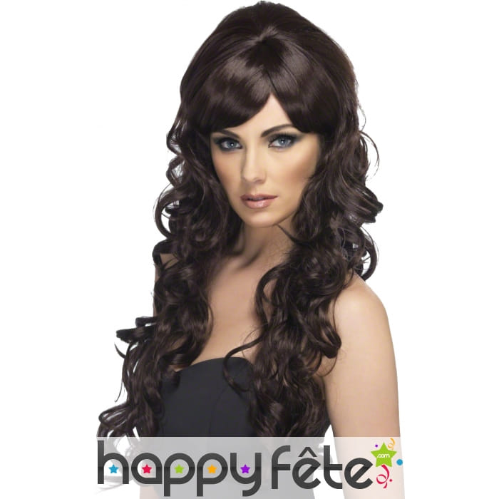 Longue perruque chatain avec pointes ondulées