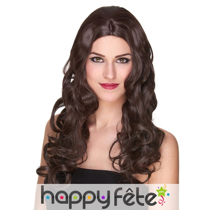 Longue perruque chatain bouclée, luxe
