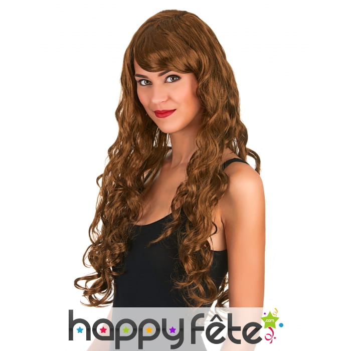 Longue perruque châtain bouclée