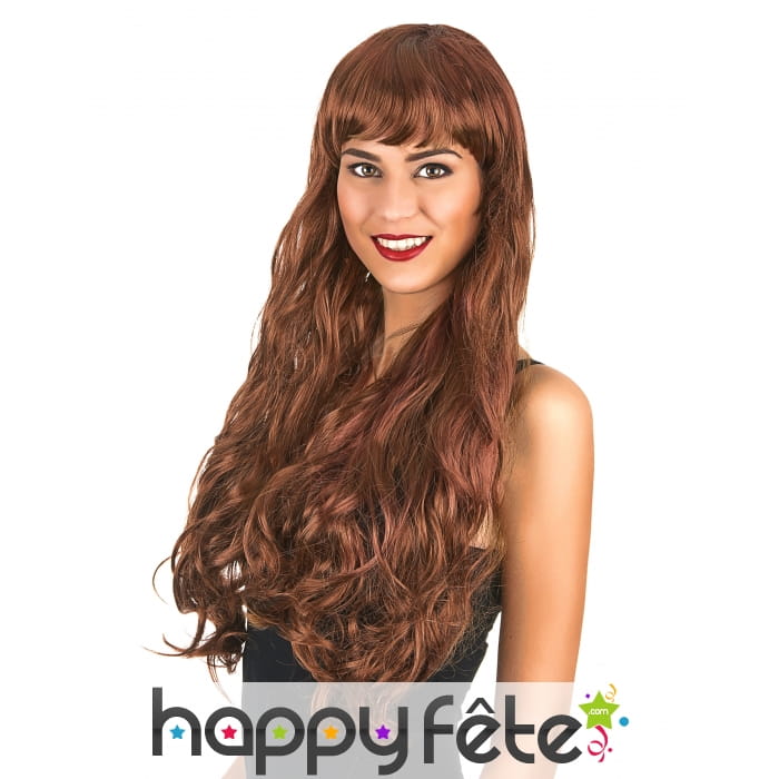 Longue perruque chatain ondulée, 75cm