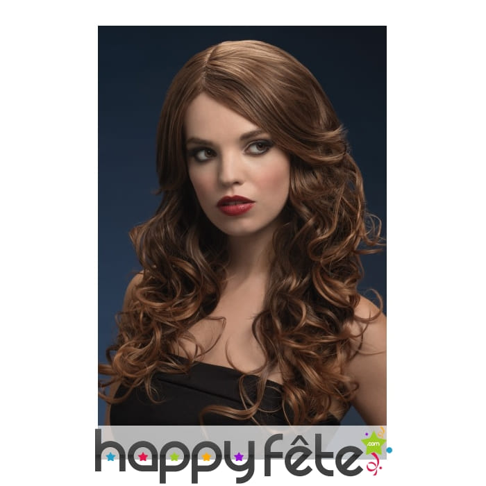 Longue perruque châtain ondulée