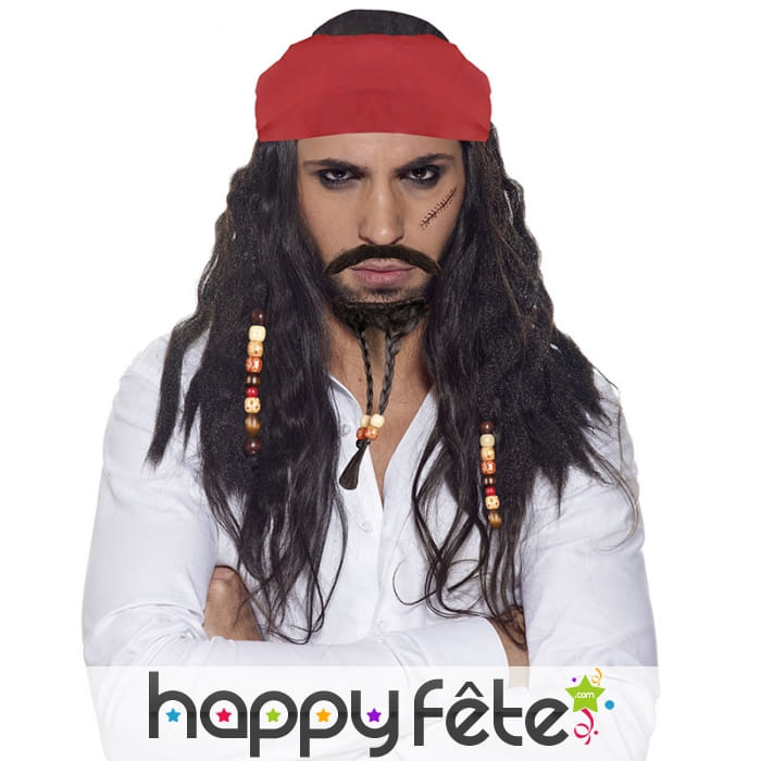 Longue perruque de pirate avec barbichette