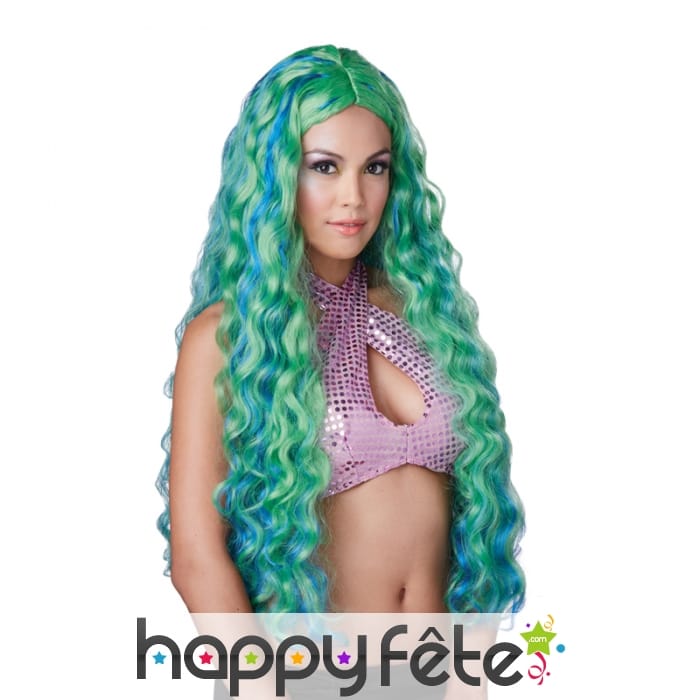 Longue perruque de sirène verte bouclée