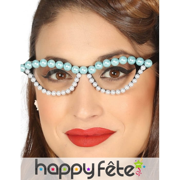 Lunette papillon décorées de perles bleues