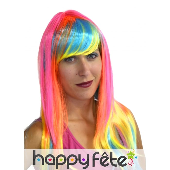 Longue perruque flashy multicolore