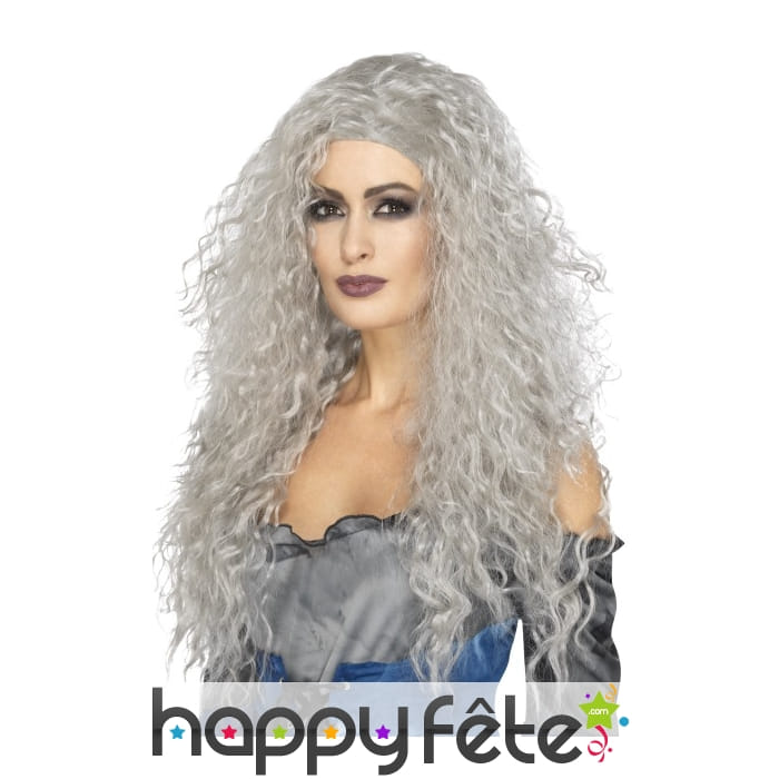Longue perruque grise ondulée