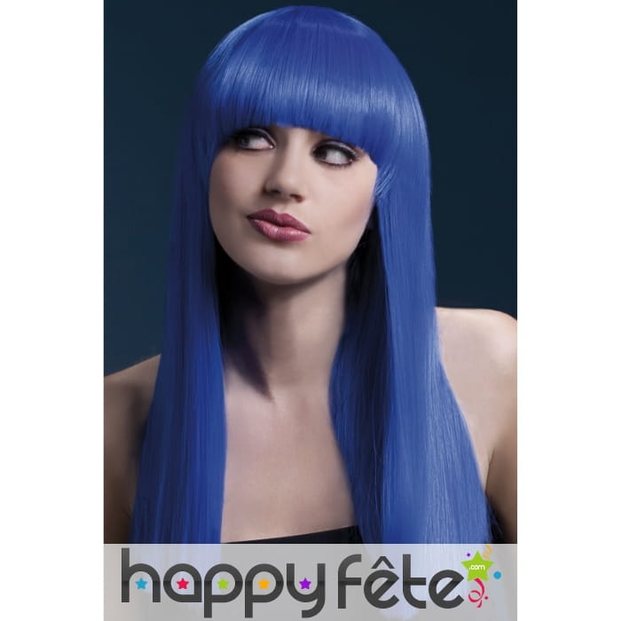Longue perruque lisse bleu néon de 48cm