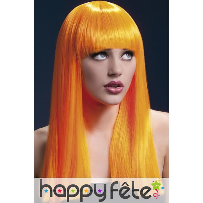 Longue perruque lisse orange néon de 48cm