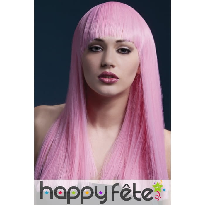 Longue perruque lisse rose clair néon de 48cm