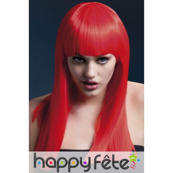 Longue perruque lisse rouge néon de 48cm